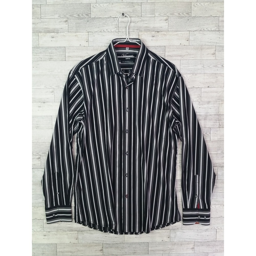 Visconti Button Down Stiped Dress Shirt Retro Long Sleeve Size M Black White Red